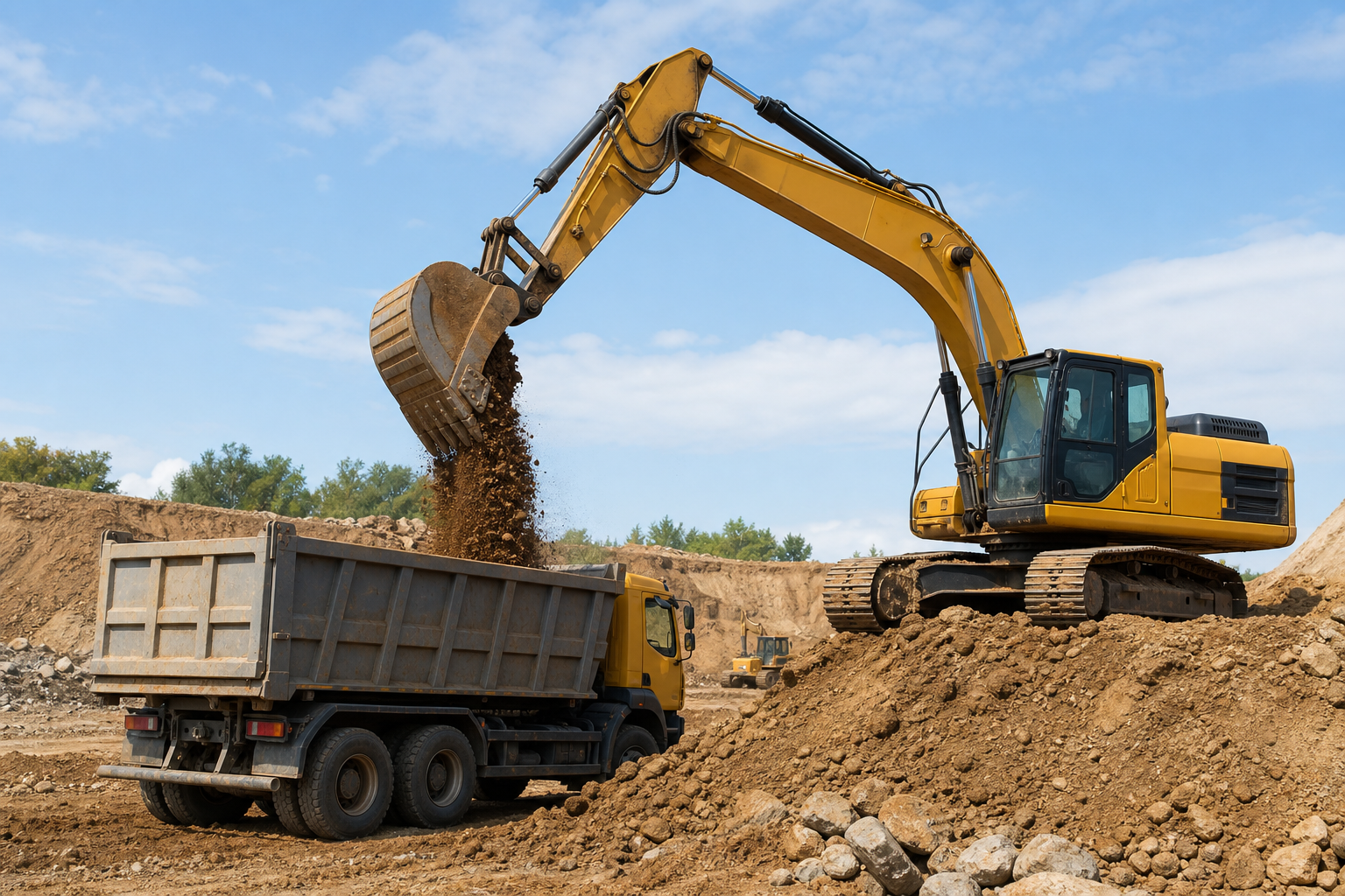 Maquinaria pesada trabajando en un terreno de construcción